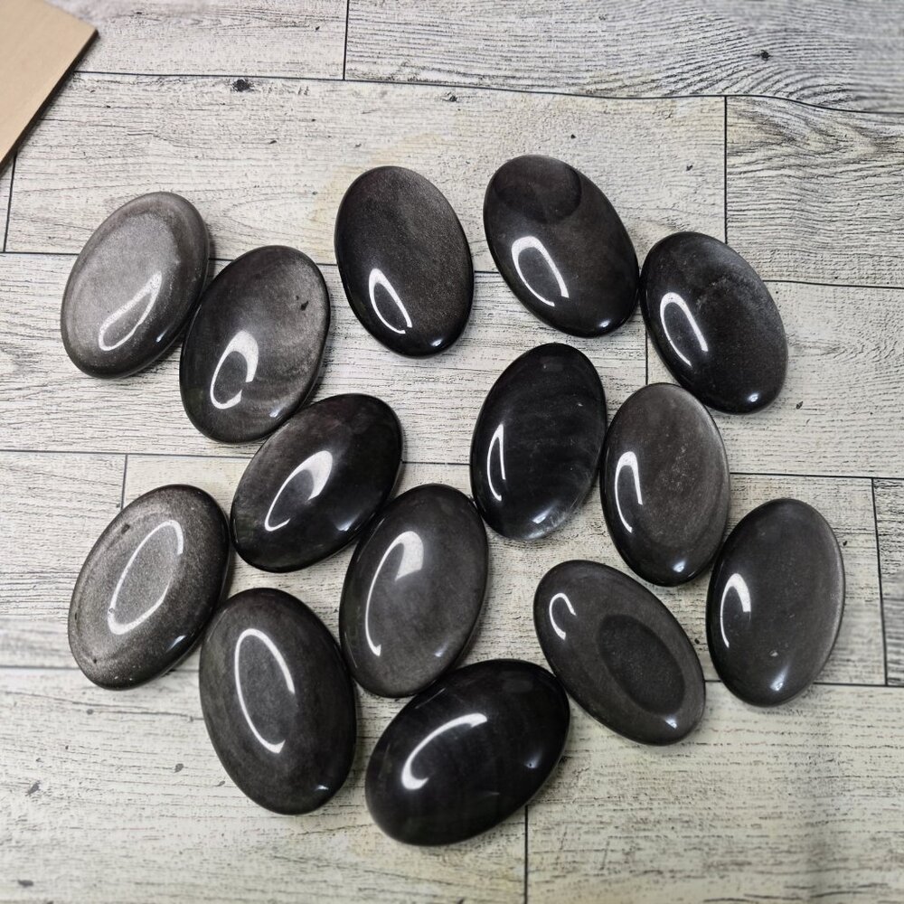 Silver Sheen Obsidian Crystal Palmstone - Picture 1 of 6